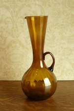 Mid Century Modern Blenko ??  Amber Glass 11" Ribbed Pitcher Vase ~ MCM Retro