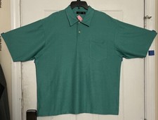 Image of Johnnie Walker Men's Size XL Aqua Green Silk & Ramie Blend Polo Shirt