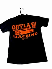 Outlaw Machine Mens California Lowrider cruiser car T-Shirt Med. Black Orange AJ