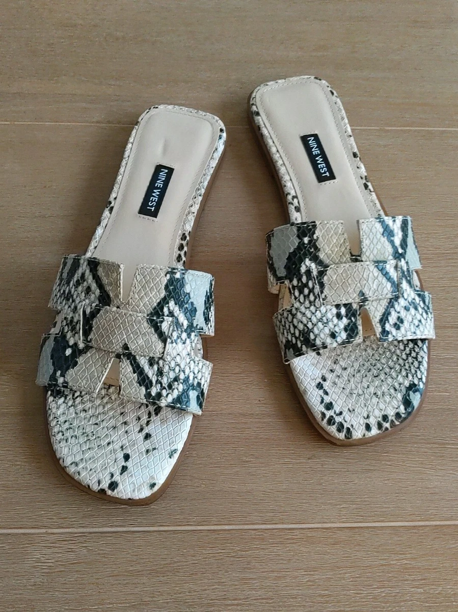 Nine West Gianna snakeskin leather sandals mules slides flats Size