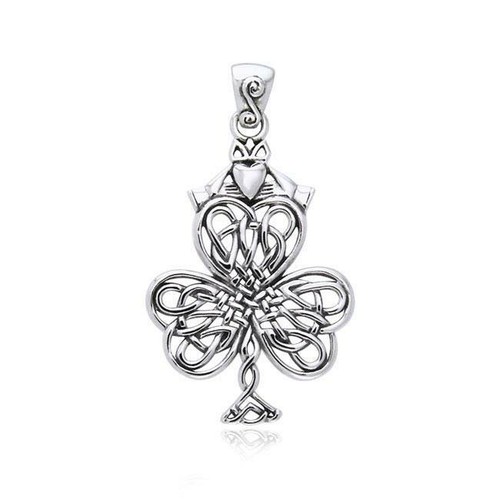 Celtic Irish Shamrock Claddagh 925 Sterling Silver Pendant Fine Heart ...