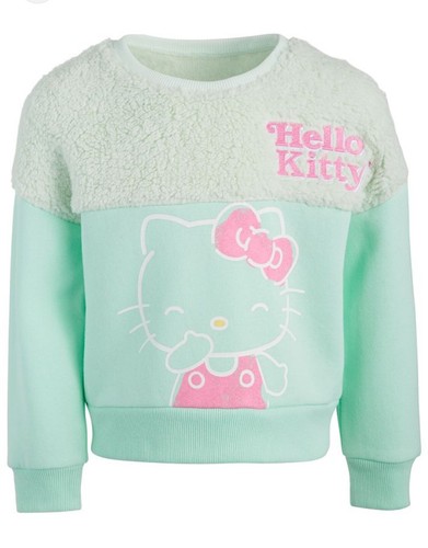 Little Girl Hello Kitty Long Sleeve Sherpa Fleece Pullover Sweatshirt Size 5
