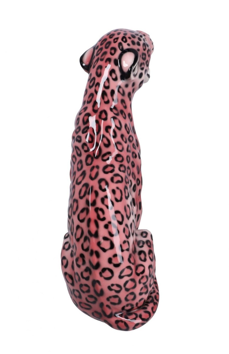 Sculpture de léoprd itlienne vintge en porceline émillée du milieu