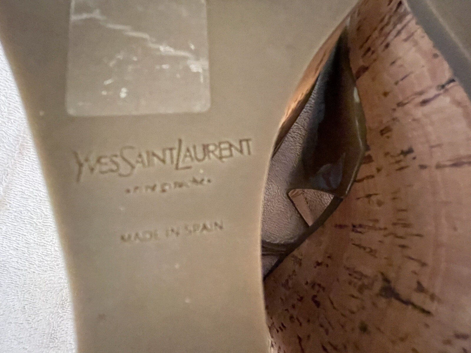 Yves Saint Laurent Giglio Zeppa Sughero Pelle Verniciata Oliva Donna Tg 39