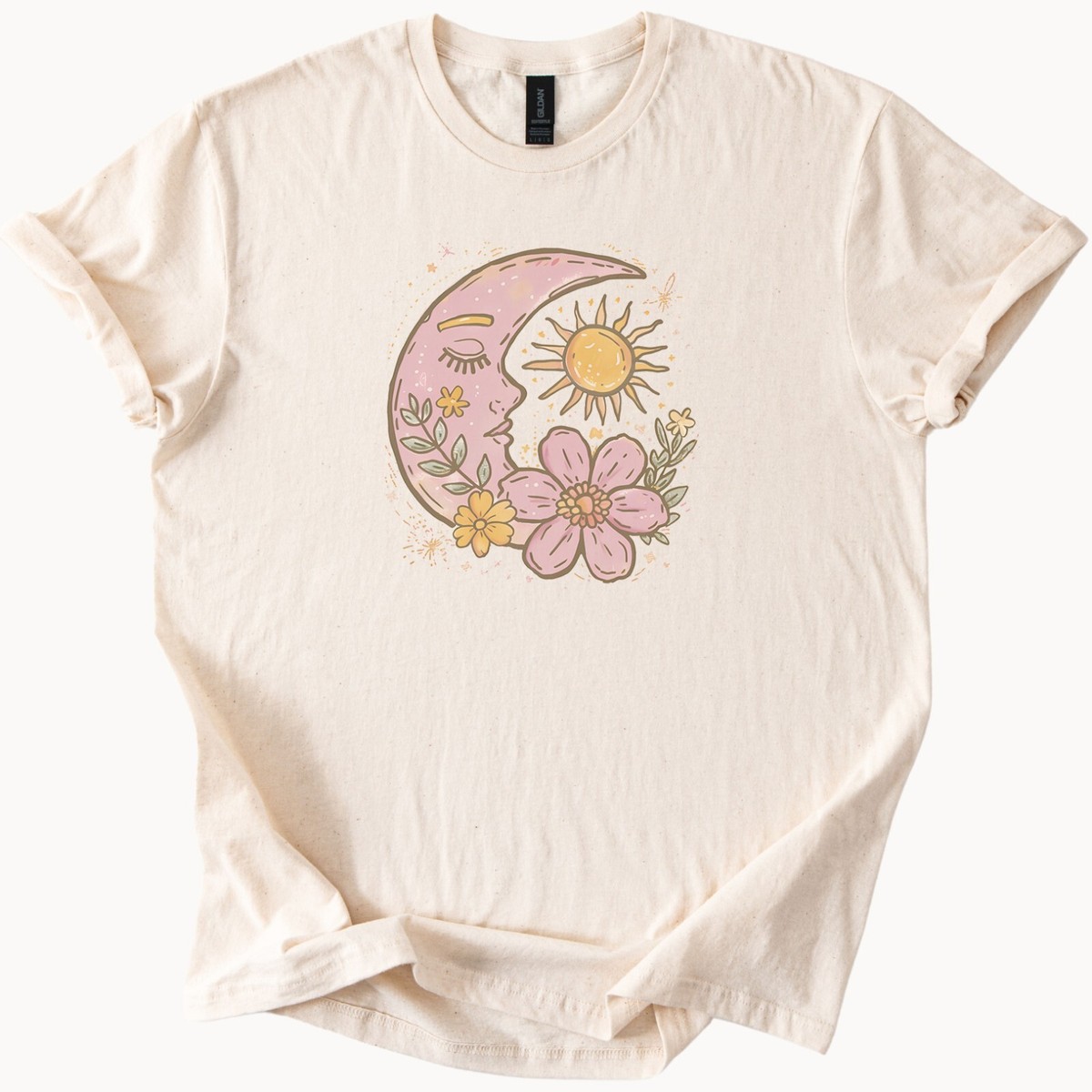 syun Celestial Moon Sun Flowers T Shirt Boho Graphic Tee Witchy Cute | eBay
