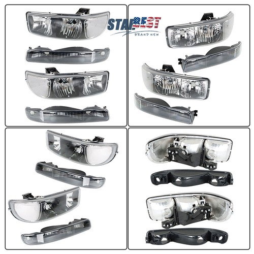 Headlight Replacement Halogen Black L+R For 99-07 GMC Sierra 1500 & 00-06 Yukon - Picture 10 of 12
