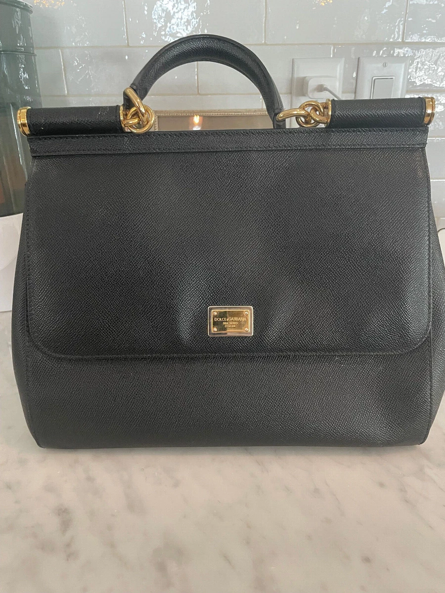 Dolce & Gabbana Grey Leather Medium Miss Sicily Top Handle Bag