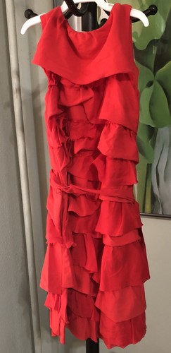Crewcuts Girls Layered 100% Cotton 100% Silk Trim Ruffle Red Dress Belt Size 6 - Picture 2 of 7