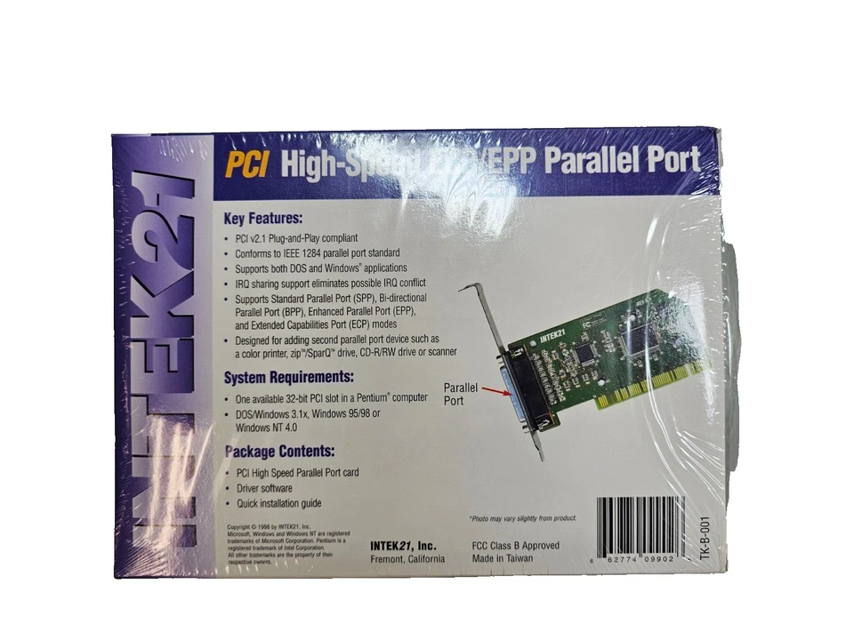 INTEK21 PCI High-Speed ECP/EPP Parallel Port TK9902 - New in Box - Image 2 of 3