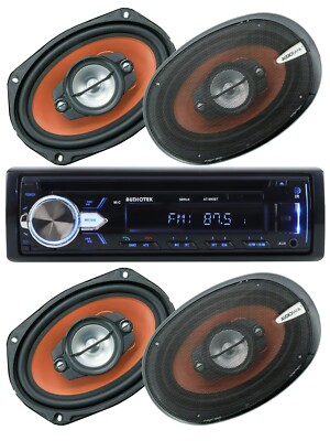 Audiotek Car Stereo CD Bluetooth Receiver + 4x Audiobank 6''x9'' Coaxial Speakers