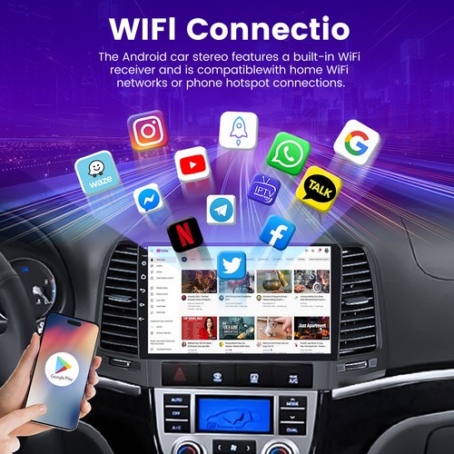 9''Car Stereo For 2002-2016 Hyundai Santa Fe Android 14 GPS Navigation Head Unit - Picture 8 of 14