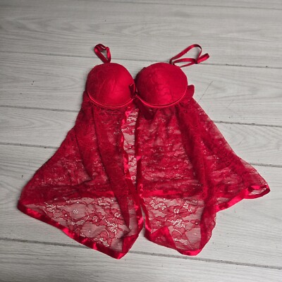 Passion Forever Red padded Bra Lace Lingerie Night Gown Size M Medium
