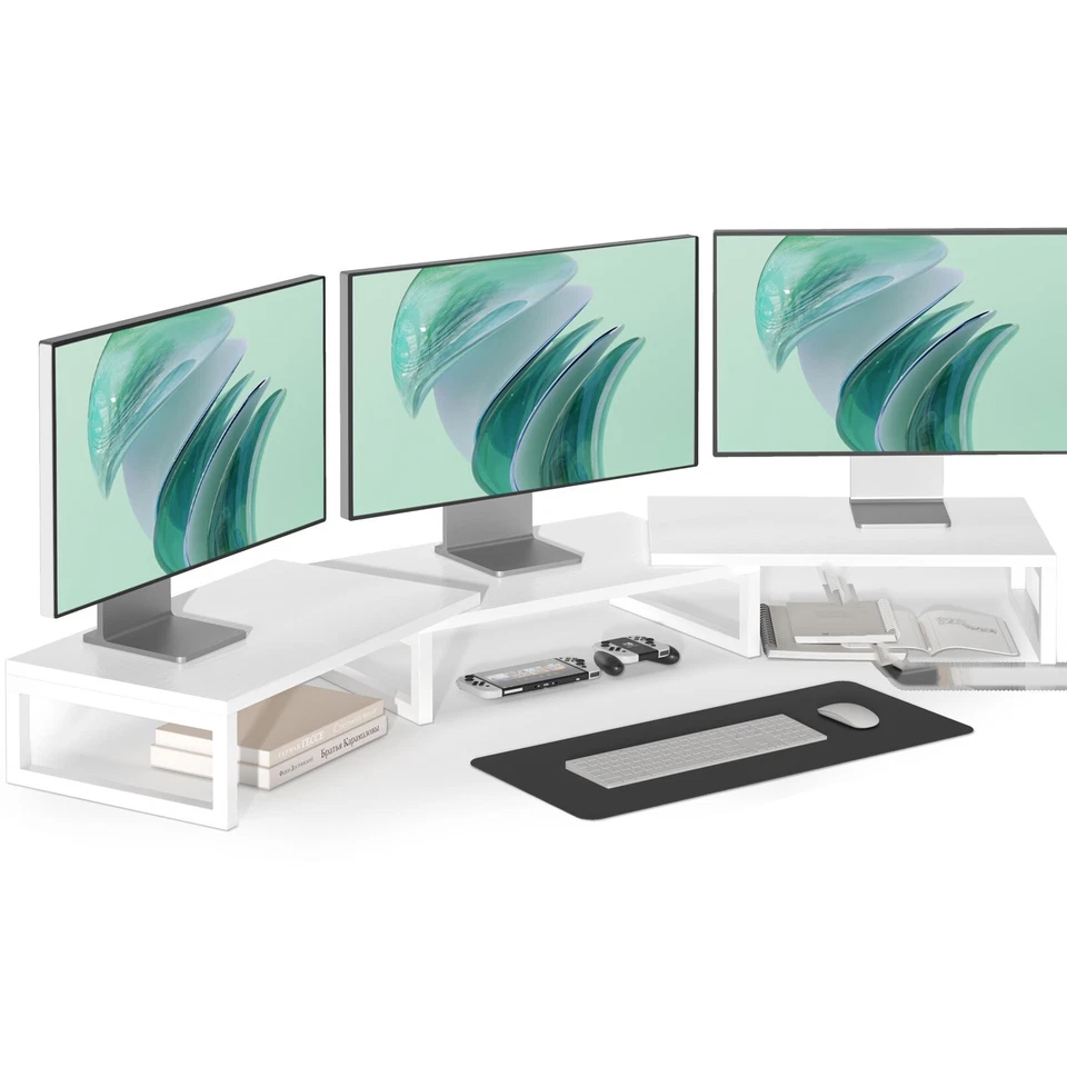 3 Shelf Long Monitor Stand Riser with Metal Leg, for 2/3 Screens Desk Organizer - Image 2 of 2