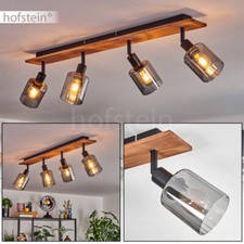 Schlaf Wohn Zimmer Raum Lampe 4-flammig Holz Decken Leuchte Glas Rauchfarben