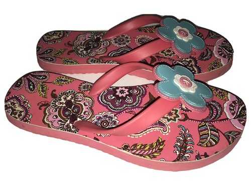 Vera Bradley Call me Coral Floral Paisley Flip Flops Patent Flower Sz S 5-6 - Picture 3 of 5