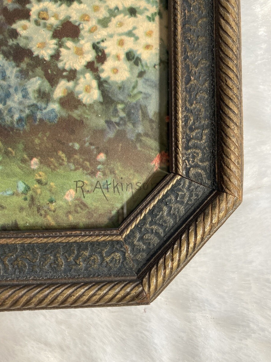 Vintage R. Atkinson Fox Art Deco Framed Floral Garden Art