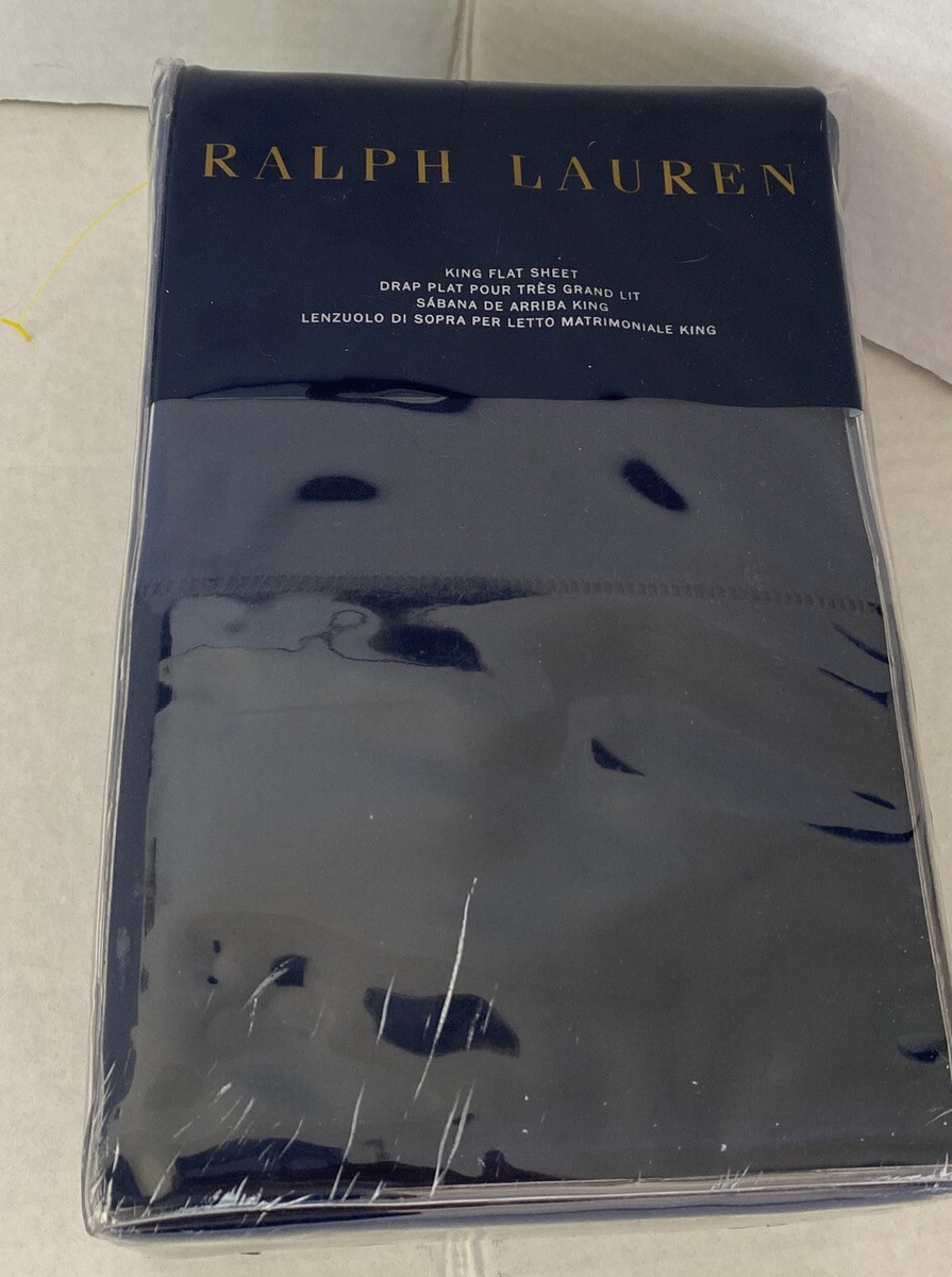 Ralph Lauren フラットシート 205x243cmアメリカ製 New Ralph Lauren RL624 King Flat Sheet Only Sateen Polo Navy Blue