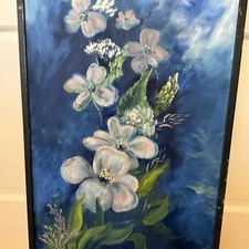 VTG ORIGINAL FRAMED FLORAL OIL PAINTING SIGNED 18.75” x 36.75” Framed-1987