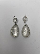 2 VTG Teardrop Crystal Chandelier Replacement Wired Faceted Clear Prisms SM1