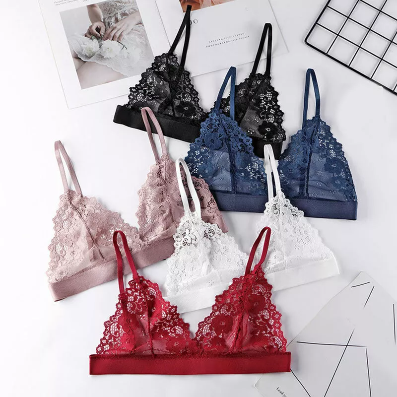 Women Triangle Floral Lace Sheer Bralette Mesh Lining Small Bust Bra