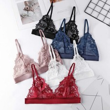 New Womens Floral Sheer Lace Triangle Bralette Bra Bustier Crop Top Mesh Lined