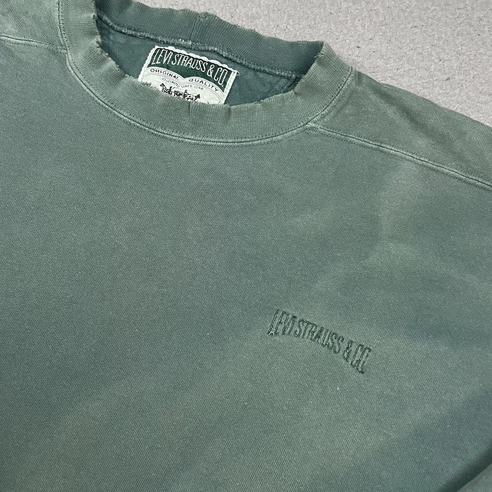 Vintage Levi’s Strauss Co Sweatshirt Mens Medium Green Sun Fade Distressed Tonal - Image 3 of 4