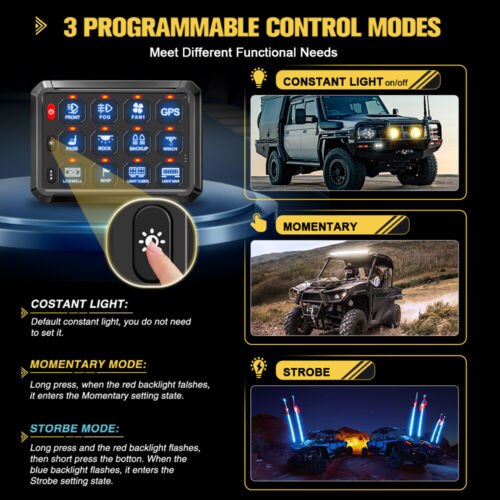 Panel de interruptor inalámbrico RGB 12 velocidades luz LED compatible con Can-am Polaris Maverick X3 Trail - Imagen 7 de 10