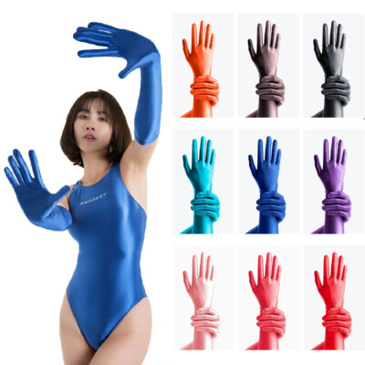 AMORESY Women Satin Silky Sexy Five-finger Colorful Gloves Long-sleeved Mittens