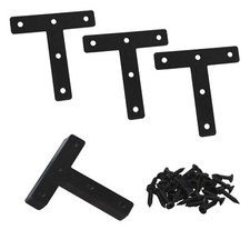 40pcs Heavy Duty T-Shaped Repair Plates 80mmx80mm Shelf Bracket Screws Black