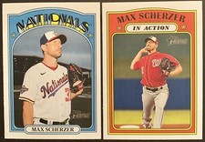 (20) 2021 TOPPS HERITAGE MAX SCHERZER BASE IN ACTION #181 #182 NATIONALS