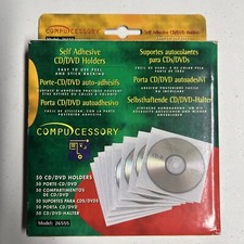Compucessory Self-Adhesive CD/DVD Holders Polypropylene 50/PK, White/Clear 26555