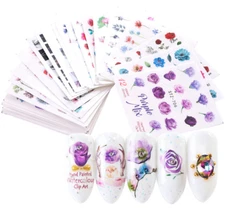 Nail Art Water Transfer Sticker Flower Rose Butterfly Lily Seashell Decals NS5