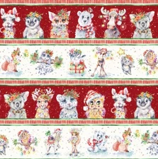 P&B Textiles - Little Darlings Christmas - Baby Animal Border Stripe, Fabric BTY