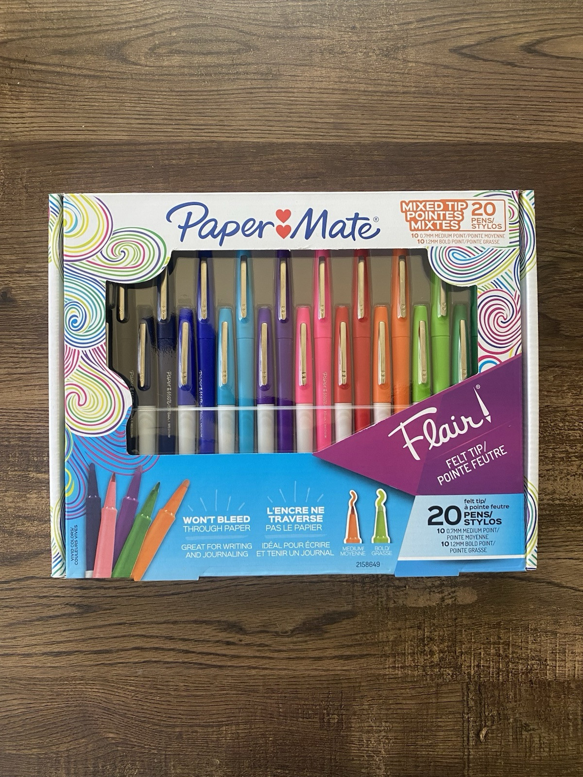 NEW Paper Mate Flair Felt Tip Pens, Bold and Medium Point, 0.7 mm 20 Pack