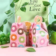Reusable Paper Cake Box Pink with Doughnut Print for Gift Storage