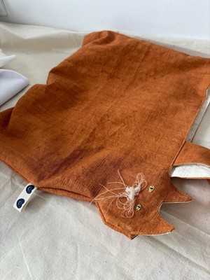 Embroidered Orange Cat Tote Bag: Organic Cotton Kitty Shoulder Bag