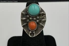92.3 Silver Vintage Southwestern Style Ring W/ Coral & Turquoise