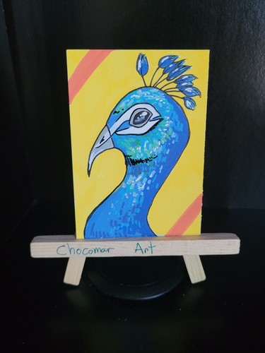 Peacock Blue- Original Art ACEO Miniature Painting Acrylic Marker
