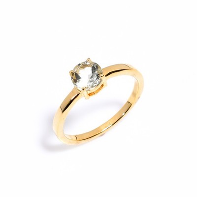 Natürlicher grüner Amethyst runder Ring 6 mm vergoldet 925 Silber Februar Ges...