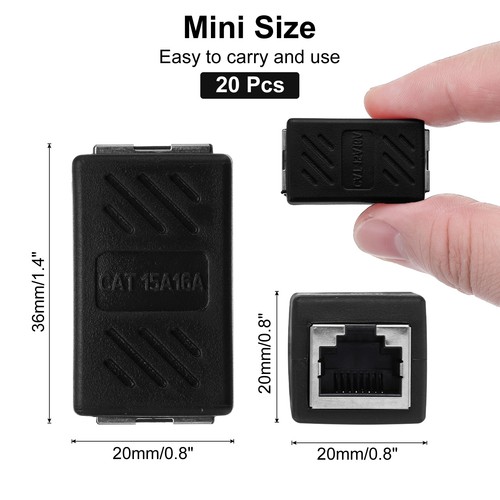 20 Pcs RJ45 Ethernet Coupler, Cat6 Coupler for Cat8/Cat7/Cat6/Cat5e/Cat5,Black - Afbeelding 2 van 6
