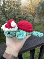 Soft Yarn Handmade Crochet Amigurumi Plush Christmas Turtle Stuffed Animal 8.5  