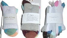 6 Pairs Womens Gold Toe Assorted Designer Collection Ribbed Crew Socks