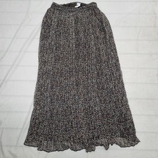 TU Chiffon Midi Skirt Women's Size 8 Black Leopard Print Pleated Elastic Waist