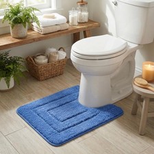 Blue U Shaped Toilet Rug 20x24 Inch NonSlip Bath Mat Soft Microfiber Washable