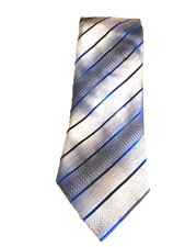 Pronto Uomo Tie Mens One Size Blue Silver Striped Woven 100 Silk Made In Italy