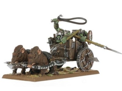1 Wildschwein Streitwagen Ork & Koboldstämme The Old World Urruk schwarz neu Anguss und Sockel