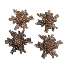Lot Of 4 Vintage Rhinestone Atomic Burst Design Hair Barrette Silver