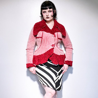 Vintage Y2K Rinascimento Made in Italy Pink & Red Faux Fur Trim Button Jacket S