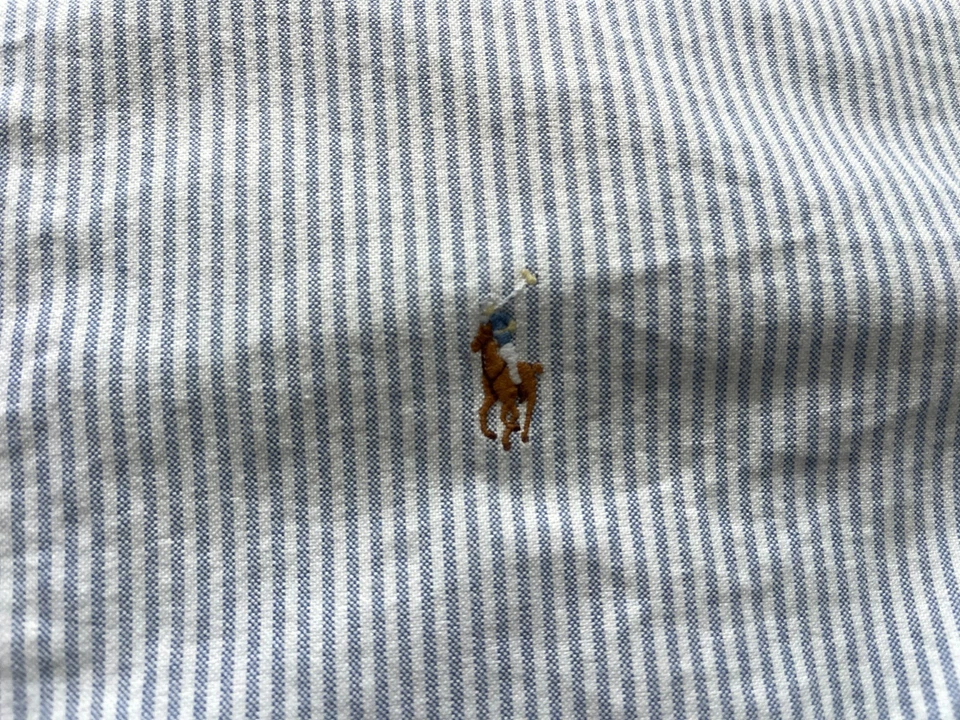 Camisa Ralph Lauren Oxford Para Hombres 16-32 Azul Blanco Rayas Yarmouth Carne Pony OCBD Foto 3 de 4