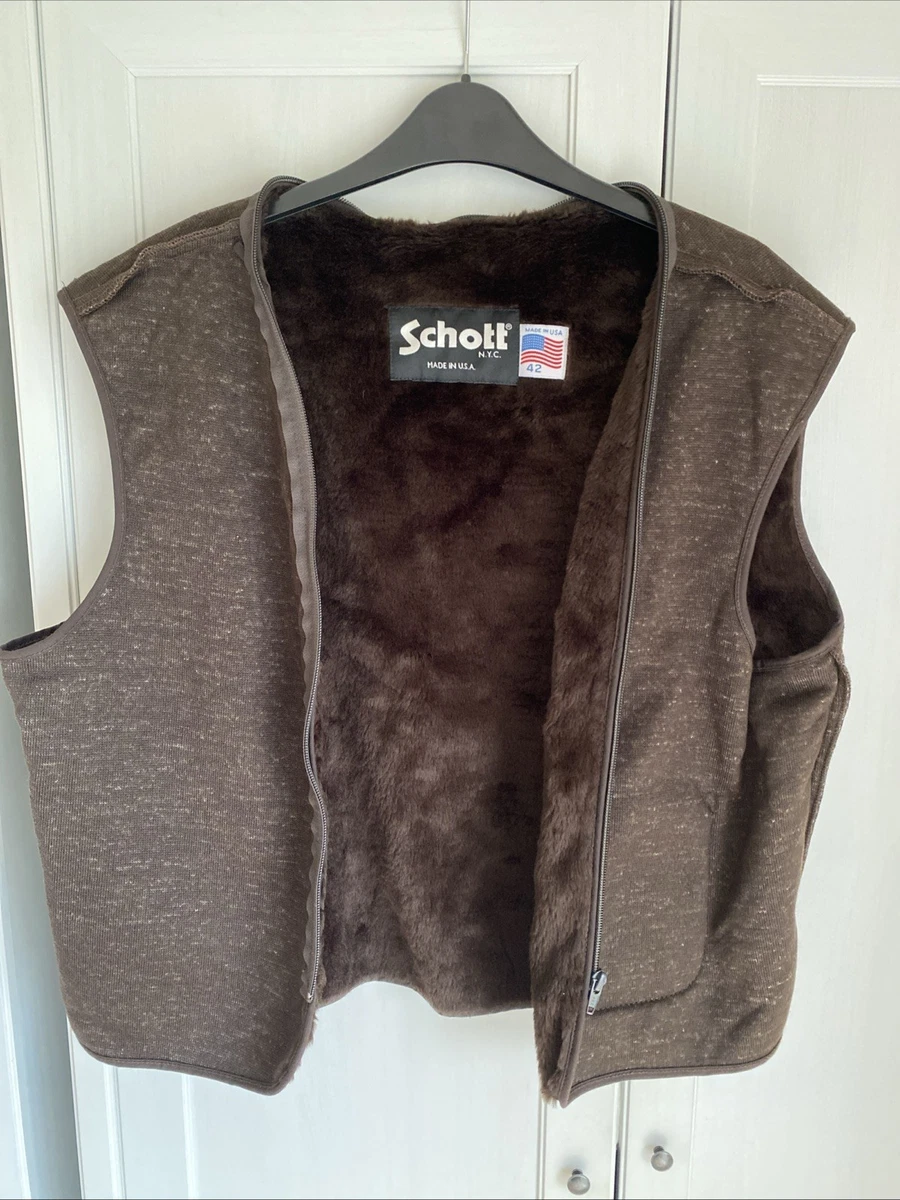 Chaqueta peluda Schott NYC forro talla 42 marrón nailon cremallera solo nueva sin usar